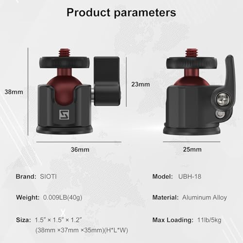 SIOTI Mini Ball Head Mount Adapter, with Hot Shoe Mont, Compatible with Monopod/Digital Card Camera/Microphone/Smart Phone/Action Camera/Flash/LCD (UM18) - color: Ultra-Mini Ball Head Combo, size: 18mm