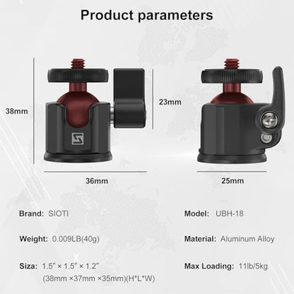 SIOTI Mini Ball Head Mount Adapter, with Hot Shoe Mont, Compatible with Monopod/Digital Card Camera/Microphone/Smart Phone/Action Camera/Flash/LCD (UM18) - color: Ultra-Mini Ball Head Combo, size: 18mm