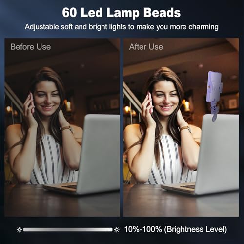 Selfie Light, Phone Light with Front & Back Clip, 60 LED Portable Light with 3 Modes, 5000mAh Rechargeable Video Light for Phone, iPhone, IPad, Laptop, TikTok, Makeup, Live Stream, Vlog(Purple) - color: Purple
