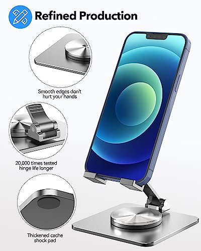 Adjustable Phone & Tablet Stand, Fits 4–9.7in Devices, Grey | 360° Viewing Flexibility • Reinforced Aluminum Build • Dual-Hinge Adjustment • Travel-Ready Storage - color: Grey