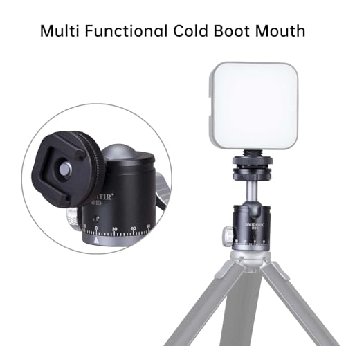 B19 Mini Ball Head with Hot Shoe Mount, Aluminum Alloy, 1/4" Standard Screw, 360 Degree Rotation, 30mm x 64mm, Black