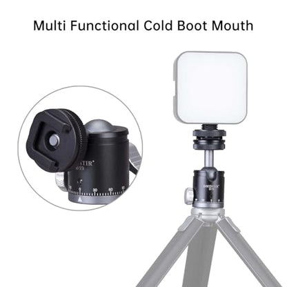 B19 Mini Ball Head with Hot Shoe Mount, Aluminum Alloy, 1/4" Standard Screw, 360 Degree Rotation, 30mm x 64mm, Black