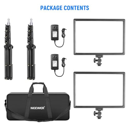 NEEWER 13" LED Video Light Panel Kit, 2 Pack Bi Color Dimmable with Tripod Stand, 4000mAh Battery, 3200K-5600K CRI97+, USB, for Studio/Streaming/YouTube, Black, NL-192AI