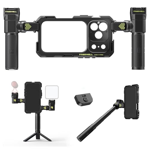 Freewell Genius Rig Cage for iPhone 17 Pro - Magnetic Filter Slot & 17mm Lens Mount, Tool-Free Setup, Multifunctional Tripod/Monopod Handle, Bluetooth Remote - style: 17 Pro