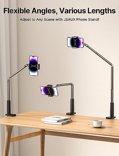 JSAUX Phone Holder for Desk and Bed Compatible with iPhone 17 16 15 14 13 12 Overhead Phone Mount Gooseneck Phone Stand Flexible 360 Lazy Long Arm Clamp Clip for Table Bedside [1-Pack, Black] - color: Black