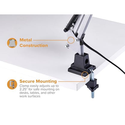 Bostitch Office VLF100-SLV Swing Arm Desk Lamp with Clamp Mount, 36" Reach with Multi-Joint Adjustment, Includes Replaceable LED Bulb (VLF), Silver - style: Clamp, Silver