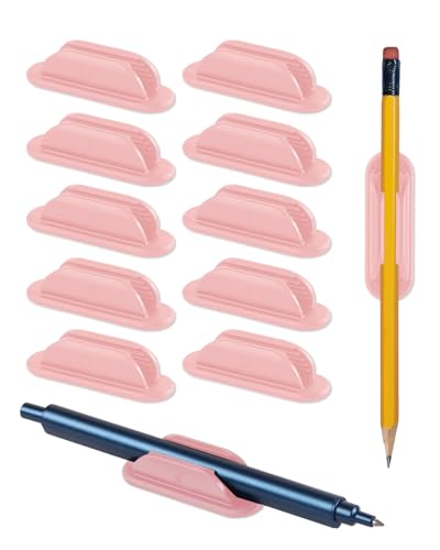 Tiizze Adhesive Pencil Holders for Desk Set of 10 - Silicone Pen Holder with 15 PCS Adhesive Pads - Flexible Pencil Holder for Office Essentials Accessories and Teacher Supplies, Pink - color: PINK