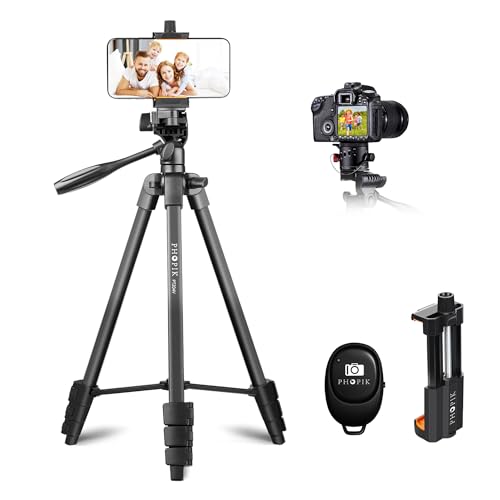 55" Phone Tripod, PHOPIK Aluminum Extendable Tripod Stand with Shutter, Carrying Bag, Compatible with iPhone/Android/Sport Camera&Insta 360 x5 Perfect for Video Recording/Selfies/Live Stream/Vlogging - size: PT204VP