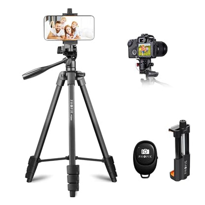 55" Phone Tripod, PHOPIK Aluminum Extendable Tripod Stand with Shutter, Carrying Bag, Compatible with iPhone/Android/Sport Camera&Insta 360 x5 Perfect for Video Recording/Selfies/Live Stream/Vlogging - size: PT204VP