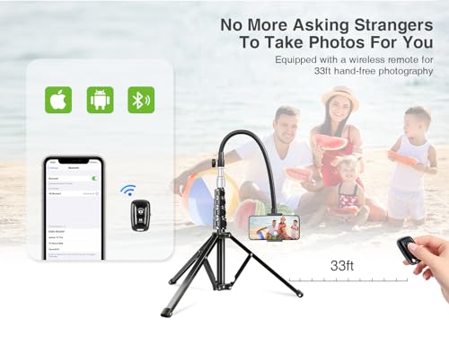 elitehood 80” Tall Phone Stand Tripod, Floor Phone Recording Holder, Heavy Duty Adjustable iPhone Tripod Stand Compatible with iPhone 15 14 13 12 - style: Flexible Arm with 360° Horizontal Rotation