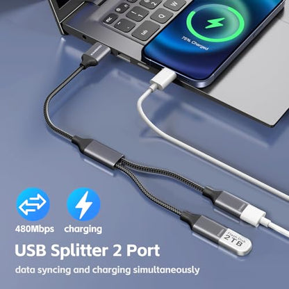 KiwiBird USB Splitter 1 in 2 Out, USB A Splitter, Y Cable Dual Double Port Power Adapter for Charging and Data (2 Pack) for Laptop PC TV Desktop Computer Mac PS5 PS4 Xbox Keyboard Mouse - size: 2 Pack