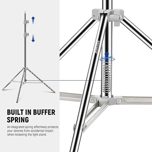 NEEWER Upgraded 75"/190cm Light Stand Stainless Steel Spring Loaded, Foldable Photography Tripod Stand with Stronger Tube Joints for Strobe Softbox LED Ring Light, Max Load 13.5lb/6.5kg, ST-190SS - style: ST-190SS