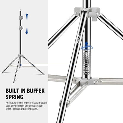 NEEWER Upgraded 75"/190cm Light Stand Stainless Steel Spring Loaded, Foldable Photography Tripod Stand with Stronger Tube Joints for Strobe Softbox LED Ring Light, Max Load 13.5lb/6.5kg, ST-190SS - style: ST-190SS