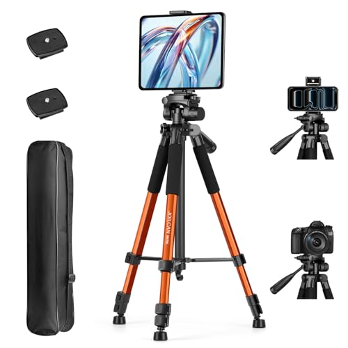 JOILCAN 67" Phone iPad Tripod, Professional Camera Tripod Stand for Tablet iPhone with 2-in-1 Holder & Carry Bag, Extendable Travel Tripod for Cellphone Camera Video Recording Live Vlog (Orange) - color: Orange