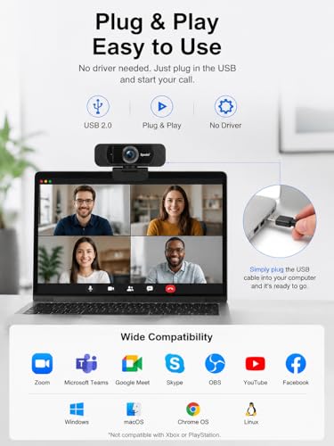 1080P Webcam with Microphone, USB HD Web Camera for Laptop Desktop Computer PC Mac, Wide-Angle Webcam with Auto Light Correction, Plug and Play Camera for Zoom