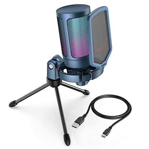 FIFINE Gaming Streaming USB PC Microphone for Mac OS/Windows, AmpliGame Condenser Cardioid Mic with RGB for Video Vocal Recording Twitch Discord, Gamer Computer Mic-Blue - color: Blue
