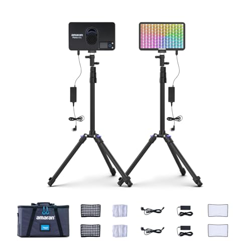 amaran Pano 60c 2-Light Kit Panel Lights,60W RGBWW Full Color LED Video Studio Light,2300~10000K Dimmable Photography Lighting Kit w/Light Stand for Video Recording,Game Streaming (Charcoal) - color: Charcoal