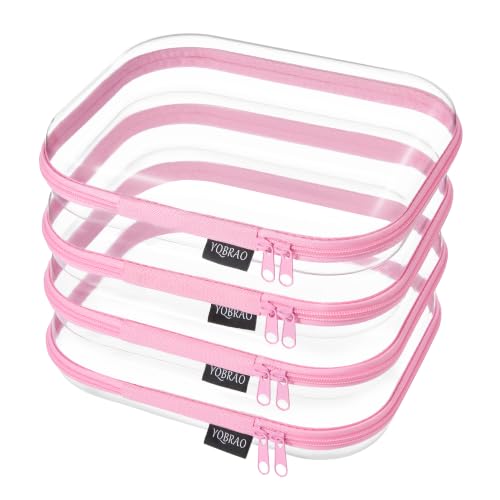 YQBRAO 4-Pack Clear Diaper Bag Organizer Pouches, 1.2mm Ultra-Thick PET Travel Pouches for Toiletries & Makeup, Rigid Self-Standing Bags with YKK Zippers, TSA Approved (Pink) - color: Pink, size: 4 Pack(M)