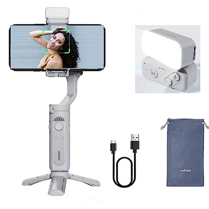 hohem iSteady XE KIT 3-Axis Smartphone Gimbal Stabilizer with Light for iPhone Android Phone for Vlog YouTube Live Video Record Handheld Folded Gimbla Stabilizer, Grey Combo