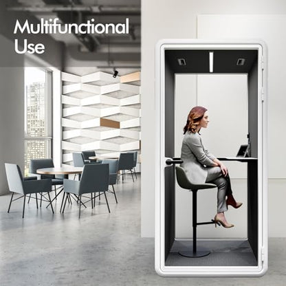 Quiet Meeting Pod with Acoustic Panels, Office Soundproof Room with Furniture, Portable Removable Working Booth for Private Phone Calling, Study, Individual Seater Personal Office H92in W43in D40in - color: Grey S