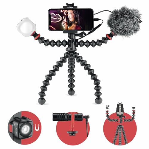 JOBY GorillaPod Mobile Vlogging Kit (Smartphone Rig, Wavo Mobile Mic, Beamo Mini LED Light) Flexible Tripod, Phone Holder, Vlog Microphone, Vlog Light, Vlogging Camera Kit, Content Creator - style: GPod Mobile Vlog Kit