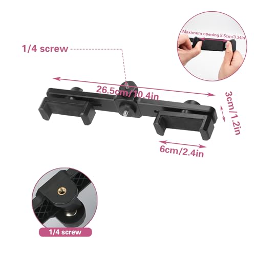 Dual Phone Holder Phone Tripod Mount Adapter, Universal 360° Rotation Adjustable Clip Stand for Vlog Live Streaming Video Recording, Compatible with 1/4'' Screws, Black - style: Dual Phone Holder