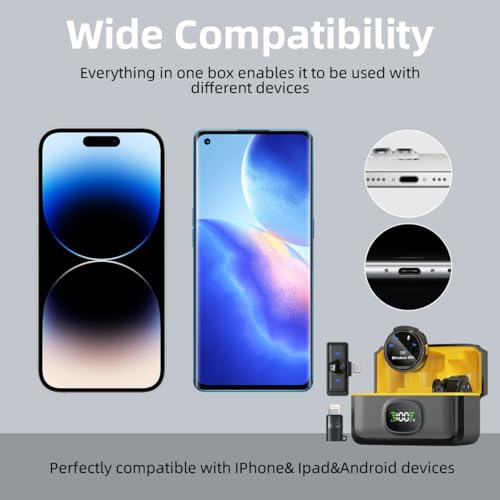 Mini 2 Wireless Lavalier Microphone for iPhone/ipad, Lavalier Microphone with Strong Noise Cancelling, 32H Battery Life with Charging Case, Lapel Mic for Video, Interview, Vlog, YouTube,TikTok