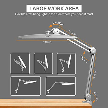 LED Desk Lamp with Clamp, Dimming Task Lamp for Reading Desktop Office Workbench Table Architect Sewing Study Home Craft, 117PCS LEDs, 2200 Lumens 20 Inch Metal Swivel Arm Work Lamp (Silver) - size: SILVER-NonCCT-Non Protective