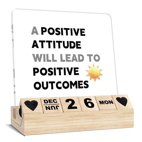 Positive Encouragement Desk Decor for Women Men - Inspirational Motivational Gifts for Coworker Boss Teacher College Girls Friend Kids - Positive Affirmations Office Wooden Block Calendar - color: Black - Sun