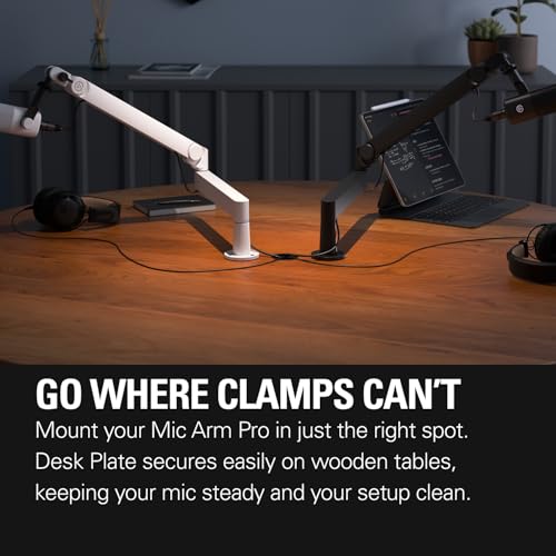 Elgato Wave Desk Plate White, Flange Mount for Mic Arms | Screw-in setup, No clamps or cutouts, Ultra-stable hold, Flush, seamless look, Fits wooden desks and tables - color: White
