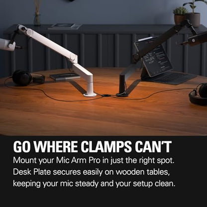 Elgato Wave Desk Plate White, Flange Mount for Mic Arms | Screw-in setup, No clamps or cutouts, Ultra-stable hold, Flush, seamless look, Fits wooden desks and tables - color: White