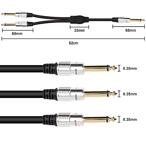 XMSJSIY 6.35mm 1/4" TS Male to Dual 6.35mm 1/4" TS Male Mono Stereo Y Cable Splitter Cord - 50cm