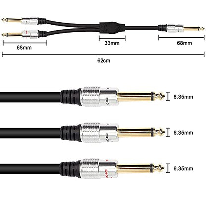 XMSJSIY 6.35mm 1/4" TS Male to Dual 6.35mm 1/4" TS Male Mono Stereo Y Cable Splitter Cord - 50cm