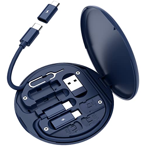 Multi USB Charging Adapter Cable Kit, USB C to iOS Adapter for Travel, Conversion Set A & Type C to Male Micro /Type C/iOS Device, Data Transfer, Card Storage, Tray Eject Pin, Phone Holder (blue) - color: blue