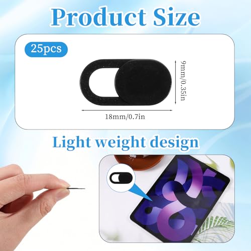 25 Pcs Webcam Cover Slide, 0.023 Inch Ultra-Thin Universal Laptop Phone Camera Cover for Laptop, Computer, Phone Privacy Protection and Security Black