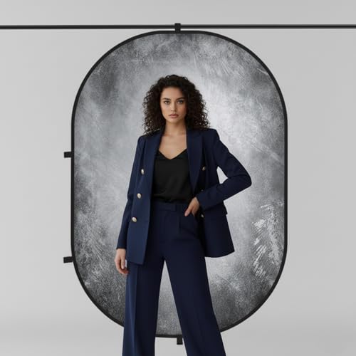 Kate Collapsible Backdrop for Photography Flower Blue and Grey Portable Photo Backdrops Pop Up Background for Portrait, Live Streaming, 5x6.5ft