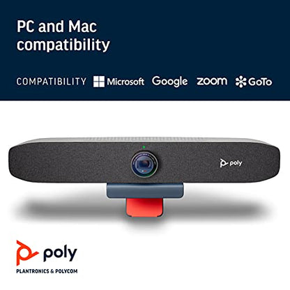 Poly Studio P15 Personal Video Bar - 4K Camera, Microphones & Speaker Solution With Premium Audio - Certified for Zoom and Teams (Renewed)