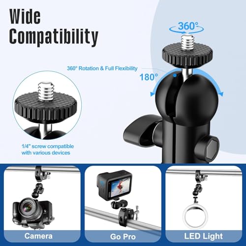 Overhead Camera Mount Rig, Adjustable Aluminum Tabletop Platform for Multi-Device Shooting, Include Dual Ball Heads and Clamp, Supports Max Load 11kg for Product Photography, Live Streams