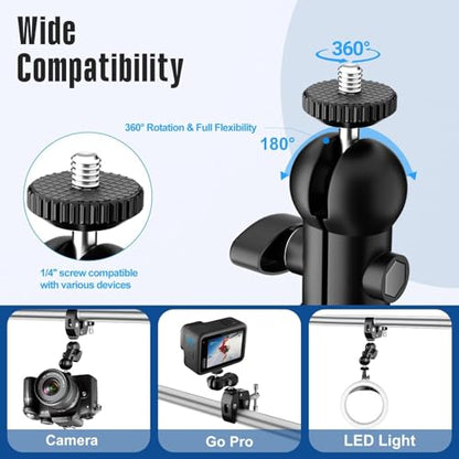 Overhead Camera Mount Rig, Adjustable Aluminum Tabletop Platform for Multi-Device Shooting, Include Dual Ball Heads and Clamp, Supports Max Load 11kg for Product Photography, Live Streams