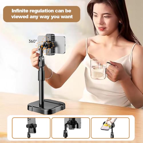 Phone Stand for Desk, Angle Height Adjustable Holder for Desk, Desktop Webcam Mount Compatible, Ergonomic Design, for Smartphone Devices, Office Desk Accessories (Black)
