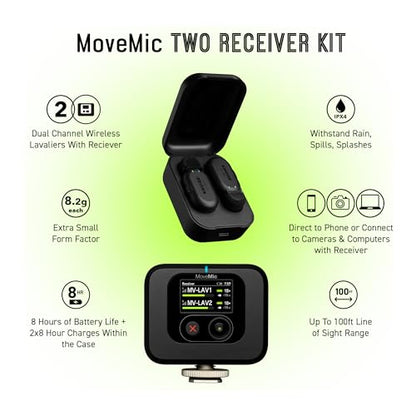 Shure MoveMic Two Kit, Pro Wireless Lavalier Microphones with Camera Receiver for DSLR, iPhone, Android, Mac, PC, 24-Hour Charge (MV-Two-KIT-Z7) - style: Two Channel Kit