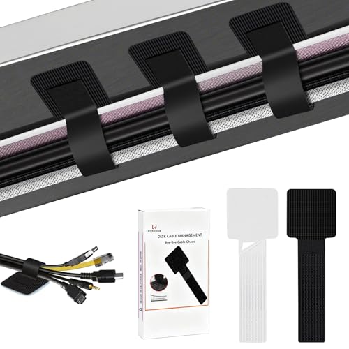 48Pcs Upgraded Under Desk Cable Ties - Self Adhesive Sticky Back Hook and Loop Straps, Wire Cord Management Organizers for Home Office - color: Black&white