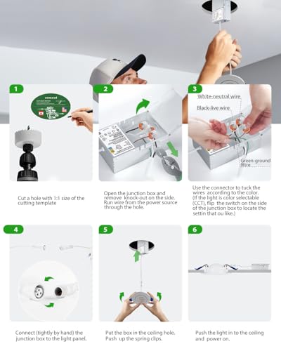 zouzai 3 Inch Gimbal LED Recessed Lights, White, 1 Pack, with Junction Box, 360°+ 90° Adjustable, 5CCT 2700K-5000K, Dimmable, Canless Eyeball Downlight, CRI90+, 800LM 7W 120V, ETL - color: White-3 inch, size: 1 Pack
