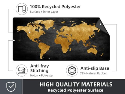 Rinaze Mouse Pad Desk Mat, Multifunctional Large Gaming Mousepad, Office Desk Pad with Washable Durable Design, Keyboard Pad in Black World Map - color: Dark Grey