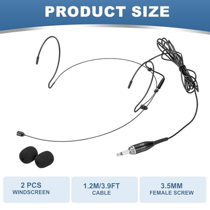 MECCANIXITY Ear Hook Headset Microphone, Double Over Ear Set Hanging Omnidirectional Wired Audio Condenser Microphone Headset with 3.5mm Female Screw Plug 3.9ft Cable, Black - color: Black, style: 3.5mm Female Screw Plug