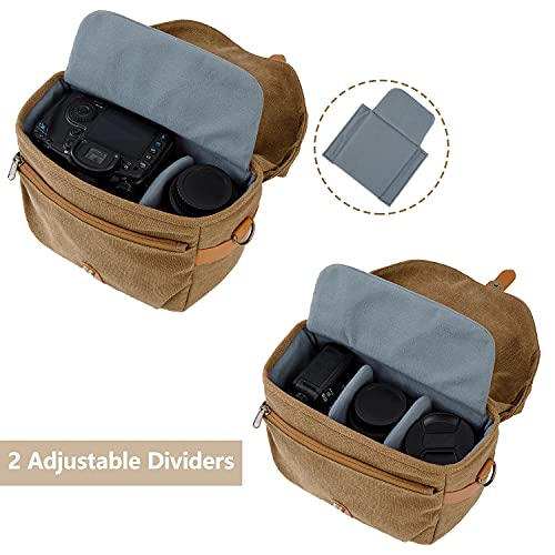 BAGSMART Canvas Crossbody Camera Bag with Rain Cover for Women Men, Khaki | SLR DSLR Camera Case, Compact Camera Shoulder Bag - color: 02-Kahki