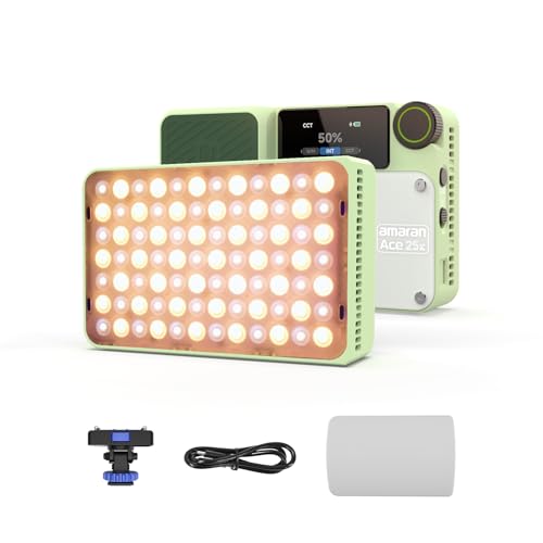 amaran Ace 25x Video Light,25W Bi-Color On-Camera Light Rechargeable LED Photography Light CCT 2700K-6500K,App Control,10 Light Effects,Support Magnetic Attraction,for Vlog/Video (Green)
