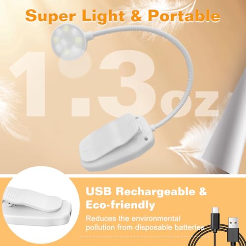 KTEBO 2 Pack Rechargeable Book Light Clip-On Reading Light for Books in Bed | 9 eye-friendly modes from 3 color temperatures and 3 brightness, USB-C up to 30 hrs - Black & White - color: Black & White