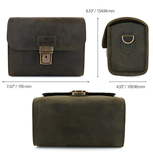 MegaGear Pebble Genuine Leather Camera Messenger Bag for Mirrorless, Instant and DSLR Cameras - color: Olive