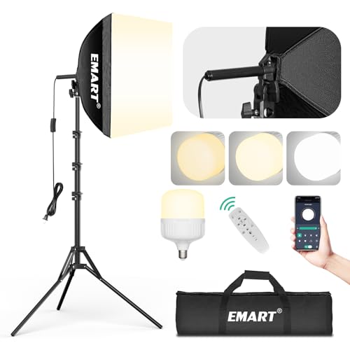 EMART Softbox Photography Lighting Kit, 16"x16" Pull Soft Box, 50W 3000K-6000K LED Bulb with Remote/APP Control, Professional Photoshoot Equipment for Studio Lights, Portrait, Video Recording(1 Pack) - color: 50W (3000-6000K), size: 16"X16"-1 Pack